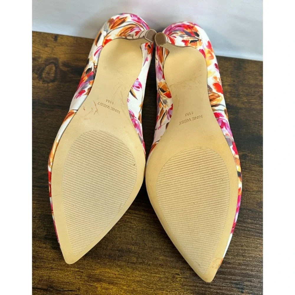 Nine West Flax Floral Pointed Toe Pumps Off White Textile Heels Womens 11 M - Picture 9 of 13